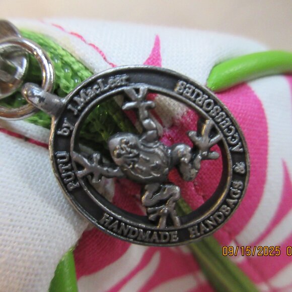 PUTU BY J MACLEAR PINK WHITE FLORAL & GREEN STAPS & LINING BAG~ - Picture 5 of 12